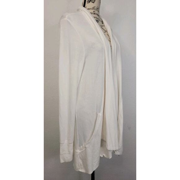 Athleta Wrap Cardigan Womens MT Tall Pockets Soft Long White Thumbholes Pockets - Picture 5 of 11